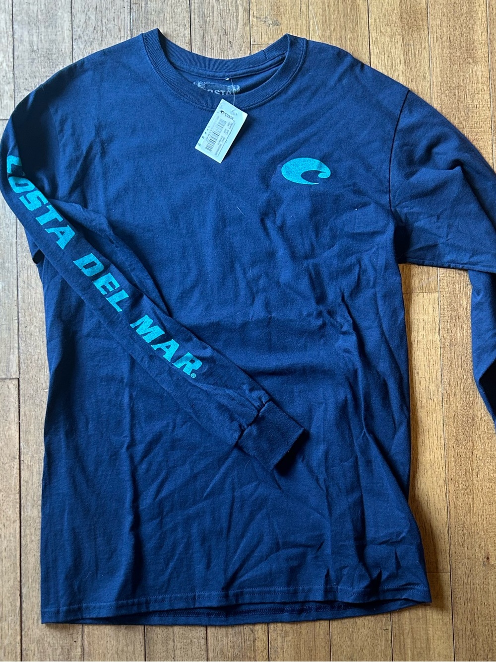 Costa Long Sleeve Logo Tee in Navy with Teal Accents